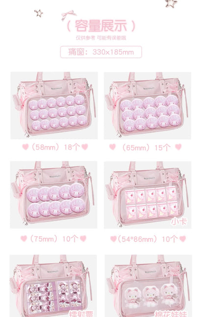 Japanese New Girls Silver Shoulder Bag Large Capacity Ribbon Itabag Student Women's Satin Messenger Bag Leather Backpacks