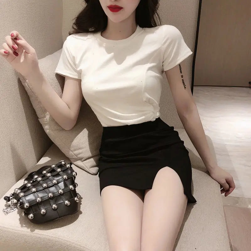 Hot Girls In Sexy Mini Women Skirts Short with Side Slit Hip Wrap Chic and Elegant Woman Skirt Korean Style Fashion High Waist