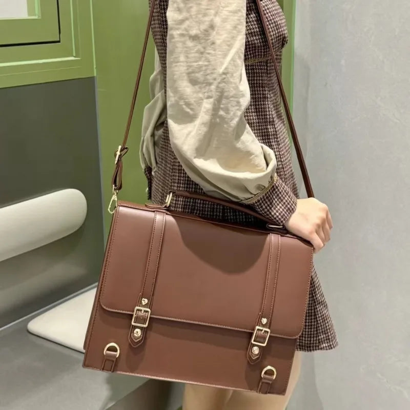 PU Leather Japanese Brown Ita Backpacks Transparent Jk Lolita Pain Bags Flap Pocket Student Shoulder Bags Preppy Style Bag Girls