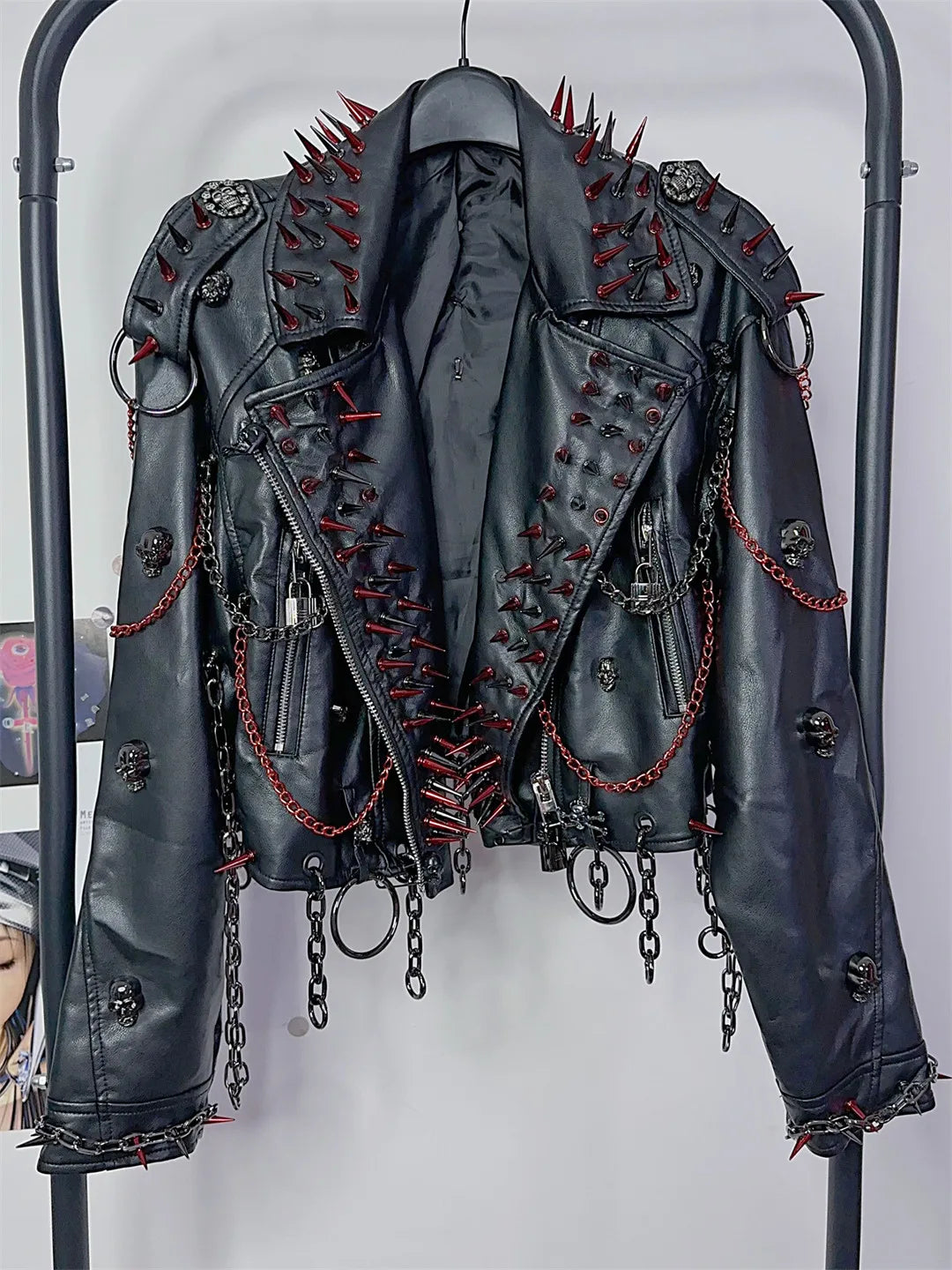 Women's Y2K Rivet Chain PU Leather Jacket