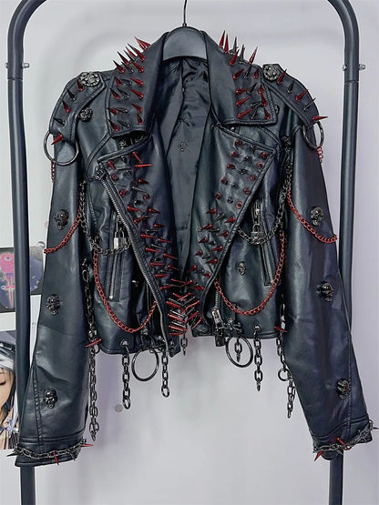 Women's Y2K Rivet Chain PU Leather Jacket