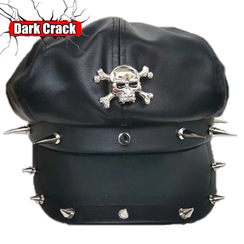 Women's Y2k Harajuku Gothic Punk Lolita Girls Original British Fashion Versatile Leather Style Rock Rivet Short Brim Beret Hat