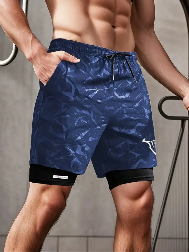 2 in 1 Sports Shorts Men Quick Dry Swim  Short Sweatpants Man Gym Training Fitness Jogging Outdoor Running Sportwear Male