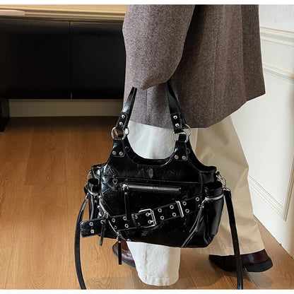 Fashionable Large Capacity Rivet Street Style Women's Tote Bag Shoulder Crossbody Bag Durable Polyester  Commuter Bag