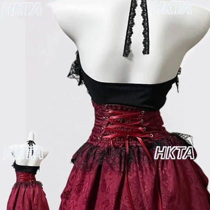 Women's Gothic Halter Lace Skirt Set