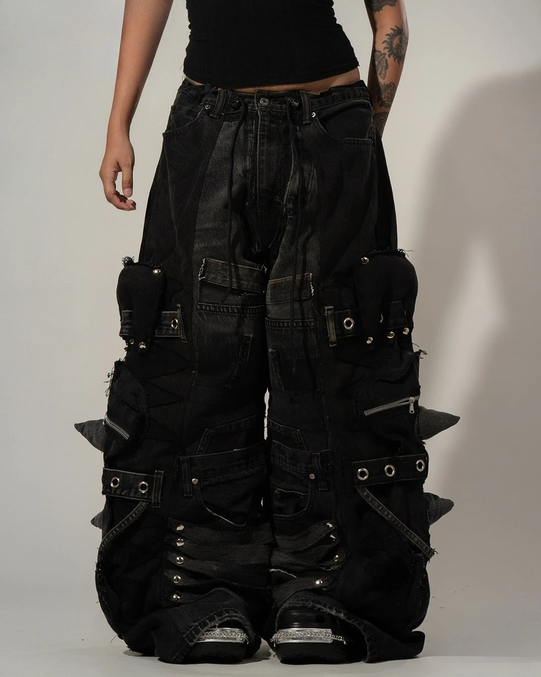 Women's Y2K Gothic Rivet Wide-Leg Baggy Jeans