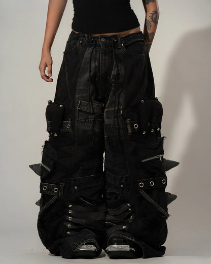 Women's Y2K Gothic Rivet Wide-Leg Baggy Jeans