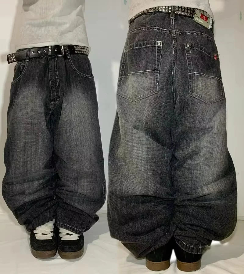 Harajuku Vintage Hip-hop Pop Letters Embroidered Washed Baggy Jeans Ladies Y2K Gothic Fashion Casual High Waist Wide Leg Pants
