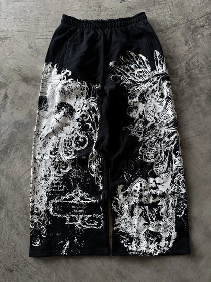 White Skull Gothic Casual Pants Mens American Retro Punk Dark Jogging Pants Harajuku Trend Sweatpants