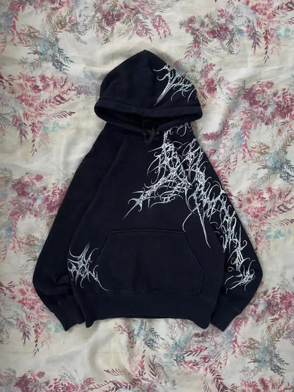 Women's Gothic Minimalist Graffiti Zip-Up Hoodie