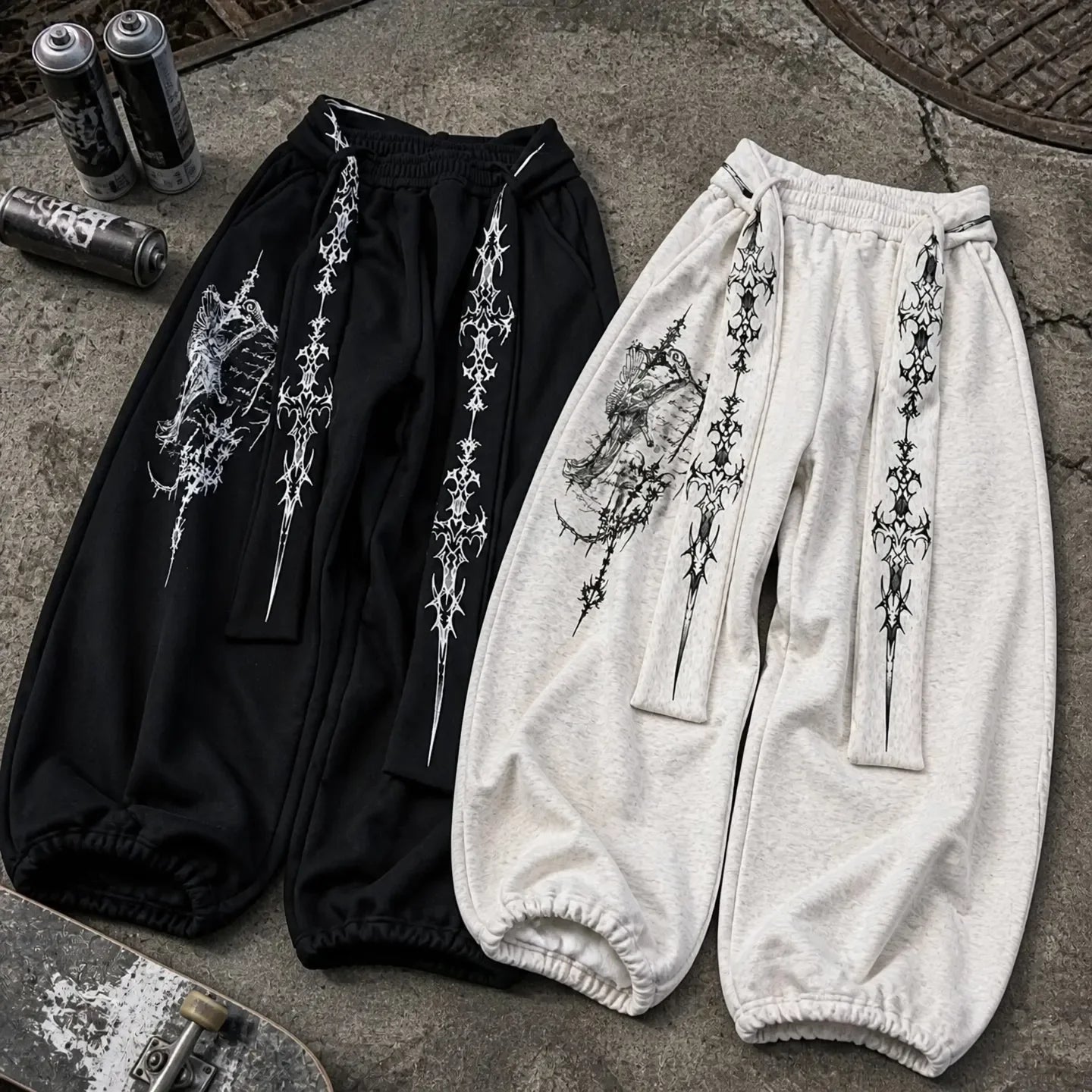Retro American Black Loose Sweatpants Y2k Men Women Streetwear Dark Gothic - APEX RITUAL women's pants
