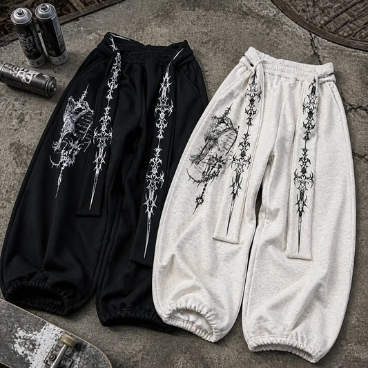 Retro American Black Loose Sweatpants Y2k Men Women Streetwear Dark Gothic - APEX RITUAL women's pants