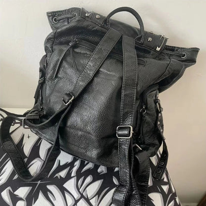 Gothic Y2k Backpack Black Grunge School Bags Pu Leather Cross Skeleton Punk Backpack Aesthetic Fashion Female Vintage Backpack