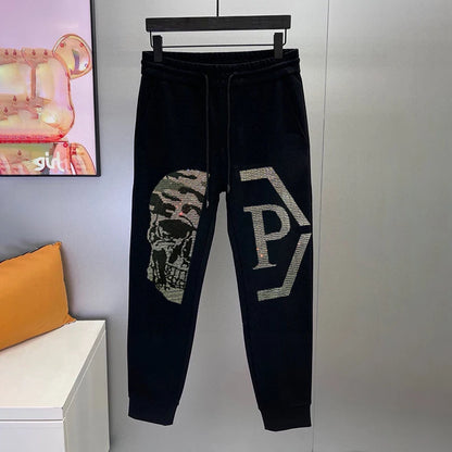 Men's suit, sports shirt, sports pants, two-piece set, fashionable letter, hot fashion skull rhinestones, hooded sportswear, men