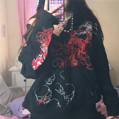 Hoodie Kawaii Y2k Anime Cartoon Goth Zip Up Hoodie Harajuku Streetwear Loose - APEX RITUAL women's hoodies & sweatshirts