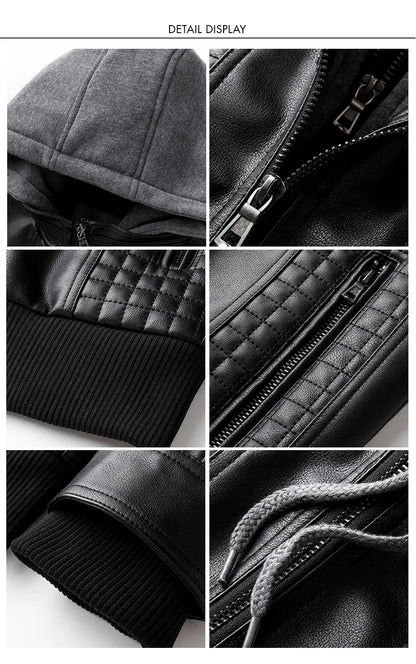 CARANFIER Men PU Leather Jacket Male Moto Biker Hooded Luxury Coats Clothing Faux Vintage Outerwear Chaqueta Hombre Dropshipping