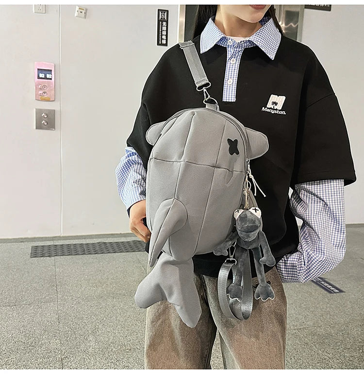Whale Design Dual Shoulder Backpack Unisex Street Style Cycling Bag Fashionable Student Backpack for Men And Women