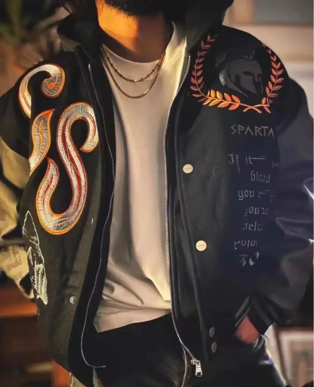 Embroidery Baseball Bomber Jacket Men Spring Autumn Varsity Jacket Spliced Leather Sleeves Streewear Baseball Coats Men Clothes
