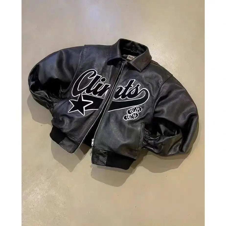 Retro Y2K Jacket, American Streetwear Trendy PU Leather Jacket, Black Thick - APEX RITUAL men's jackets & coats