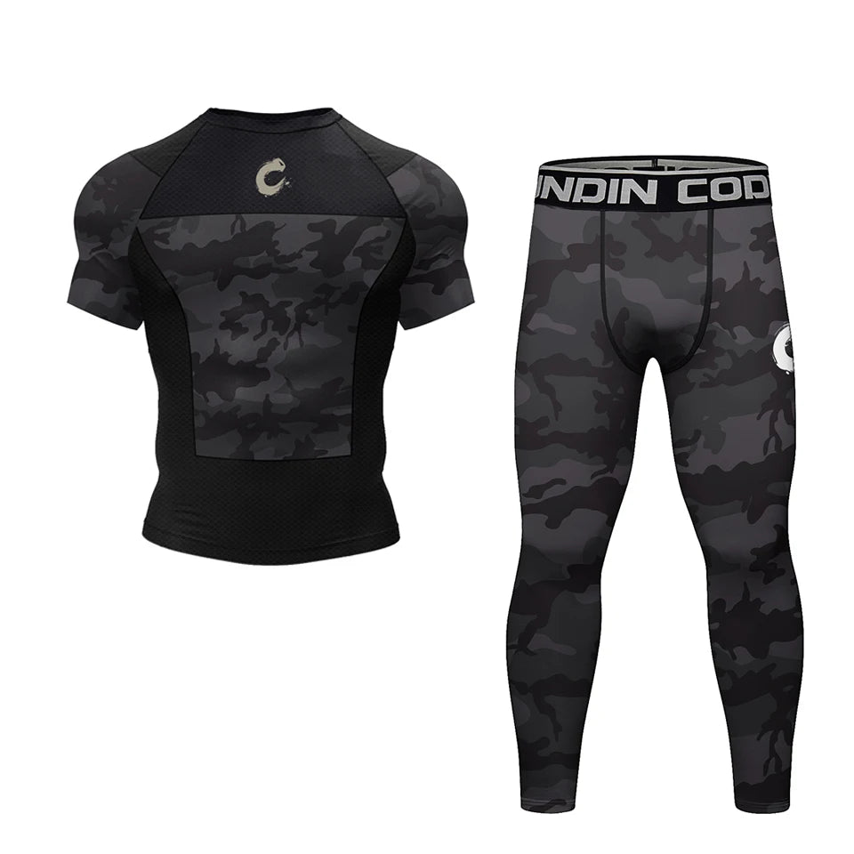 Apex Ritual – 黒 ノーギ BJJ 柔術 Tシャツ & MMA ショーツセット – ラッシュガード & コンプレッションウェア