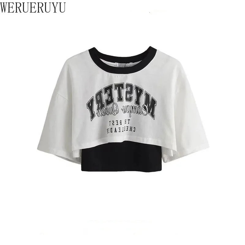 Women's Vintage Graphic Two-Piece Crop T-Shirt Set