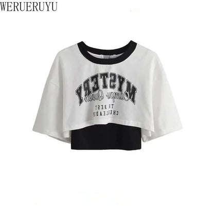 Women's Vintage Graphic Two-Piece Crop T-Shirt Set