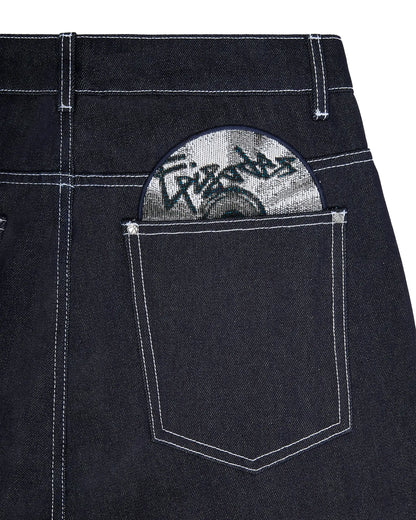 Vintage Black Denim Jeans Trendy Disc Embroidery Men And Women Wide Leg Pants Hip Hop Harajuku Streetwear Casual Baggy Jeans