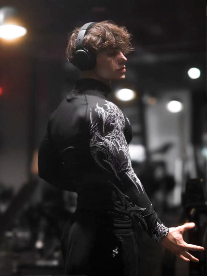 Dark Quick Drying Autumn And Winter Training Long Sleeved Men's Zipper Fitness Clothes, Sports Tight Fitting Clothes