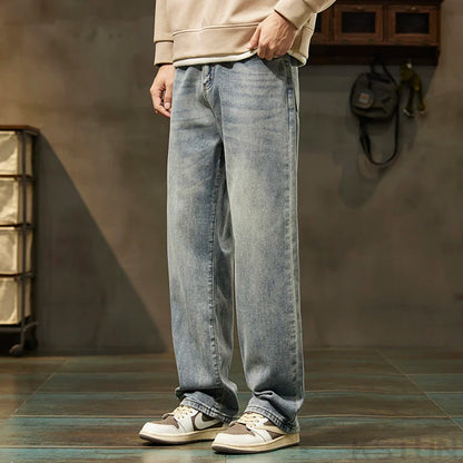 KSTUN Light Blue Baggy Pant Men Wide Leg Jeans Loose Straight Casaul Streetwear Vintage Men's Trousers 100% Cotton Large Size 40