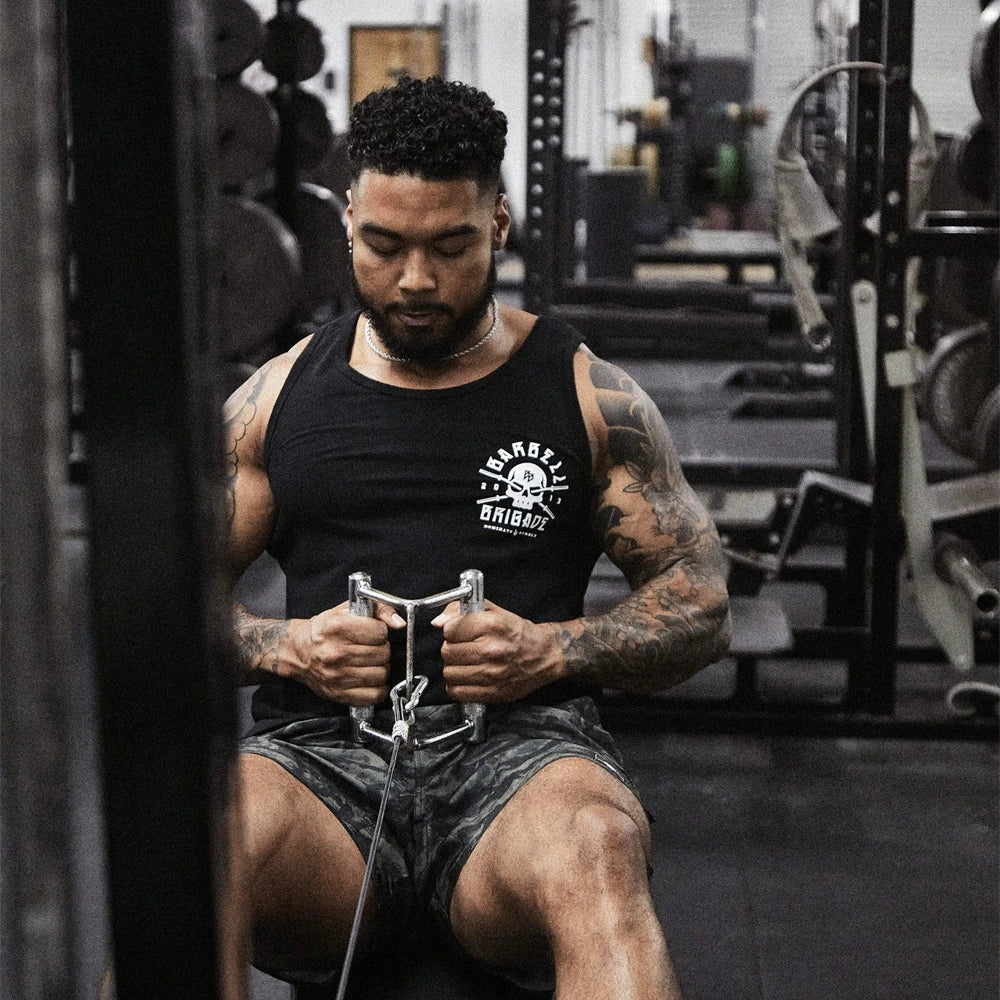 BARBELL Men's Cotton Sleeveless Shirt Skull Bodybuilding Workout Tank Tops Muscle Fitness Sports Shirts Male Gym Stringer Vest