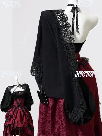 Women's Gothic Halter Lace Skirt Set