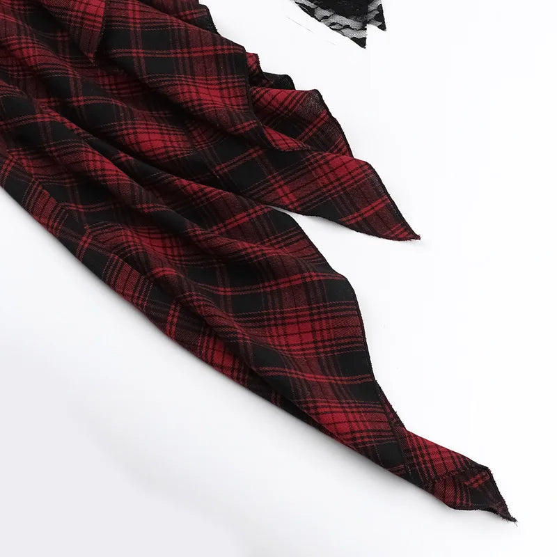 Women's Plaid Lace Spaghetti-Strap Midi Dress