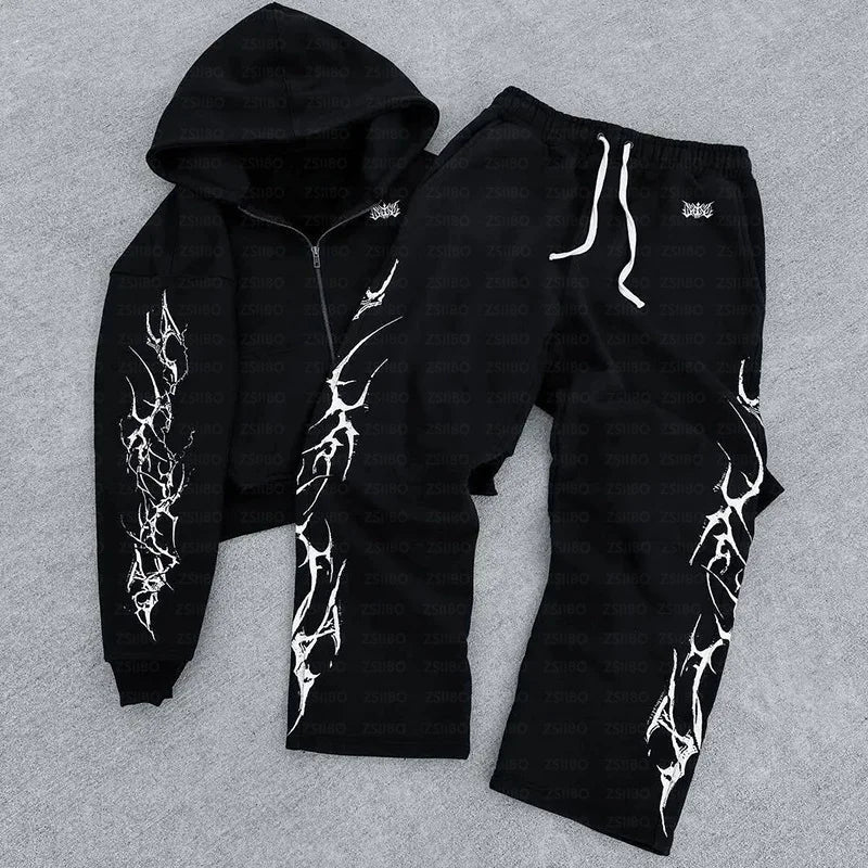 new European and American retro punk complex design printed zipper cardigan - APEX RITUAL men's hoodies & sweatshirts