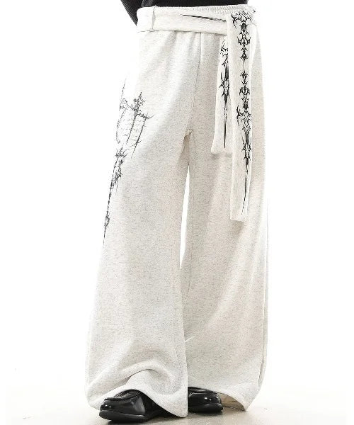 Retro American Black Loose Sweatpants Y2k Men Women Streetwear Dark Gothic Wide Leg Pants Fashion Embroidered Belt Jogging Pants