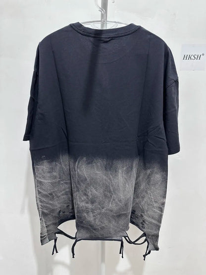HKSH Summer New Trendy Dark Color Contrast O-Neck Short Sleeve T-shirts Men's Tide High Street Half Length Tees Tie-dyed HK0989