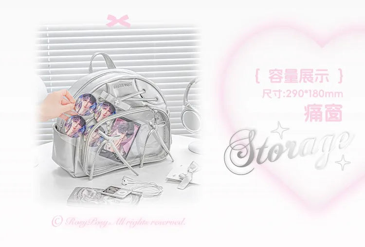 Japanese New Girls Silver Shoulder Bag Large Capacity Ribbon Itabag Student Women's Satin Messenger Bag Leather Backpacks