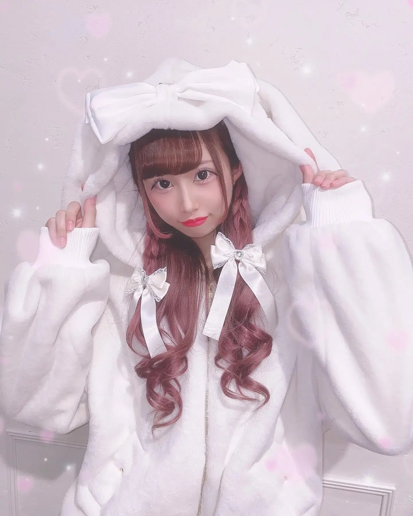 High Quality Japanese Winter New Sweet Cute Mine Cute Rabbit Ear Plush Cotton Coat Jacket Girl Lolita Fur Coats Women Parkas