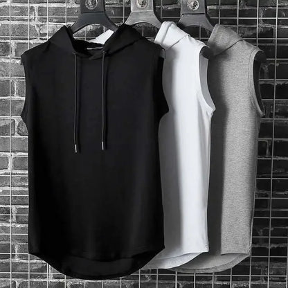 Vest Sleeveless Tees Hooded Woman Men's Tank Tops Male T-Shirt Gym Training Exercise Sport Shirt Korean Style Casual Solid Color