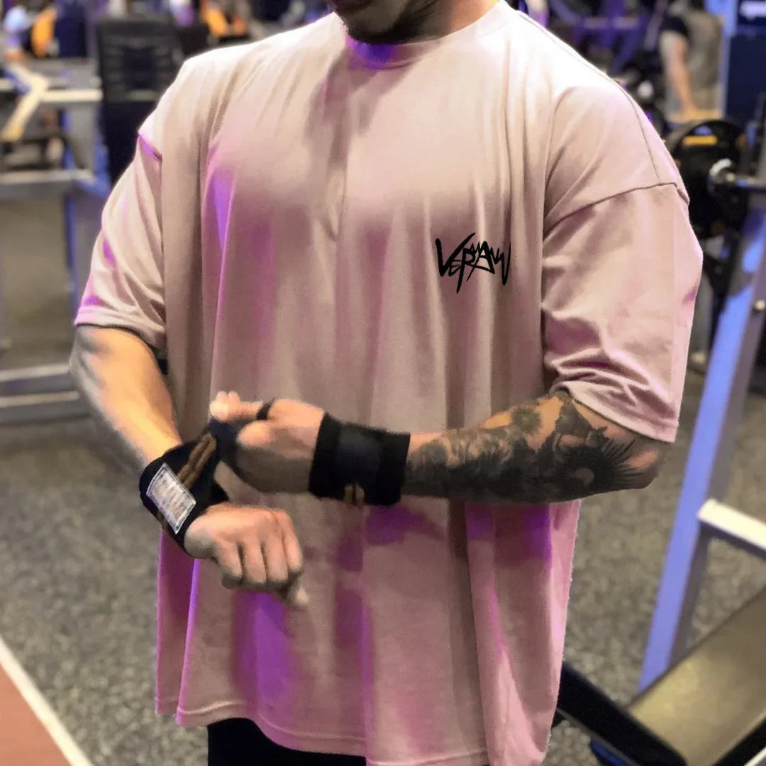 Apex Ritual – メンズオーバーサイズスポーツTシャツ – 丸首コットンサマートレーニングランニングティー