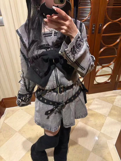 Women's Punk Navy-Collar Skirt Set