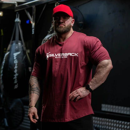 SILVERBACK Sports Men Loose T-shirt Cotton Fashion Oversized Male Tee Shirts Gym Running Streetwear Fitness T-shirt men clothing