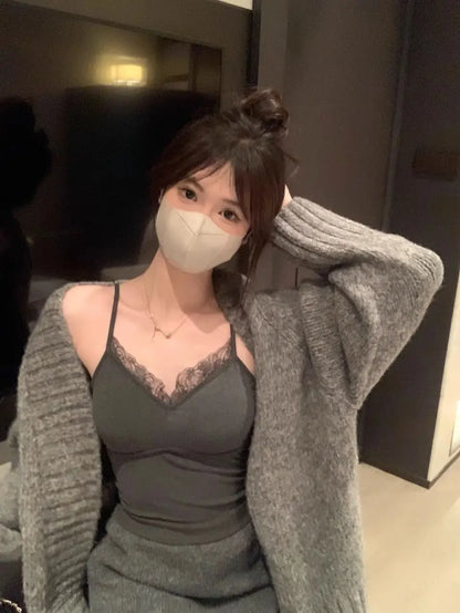 Lace Tank Top Women Cute Camis Sexy White Cropped Camisole Female Korean Sleeveless Black Vest Summer 2025 Coquette Y2k Clothes