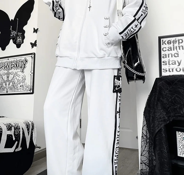 Original Printed Subculture Dark Loose Tracksuit Top and Pants Set Women's Outfits Oversized Stand Collar Zipper Sweatshirts