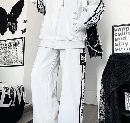 Original Printed Subculture Dark Loose Tracksuit Top and Pants Set Women's Outfits Oversized Stand Collar Zipper Sweatshirts