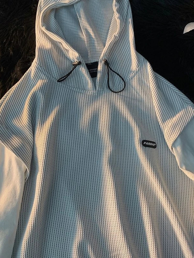 Summer Men's Large Size Sports Suit Breathable Casual Wear Wild High Street Chic Fake Two-piece Casual T-shirt + Simple Shorts