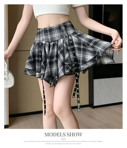 Sexy Plaid Pleated Mini Skirts For Women Y2k Casual Simple Korean Fashion Preppy Style Vintage Chic High Waist Faldas Hotsweet