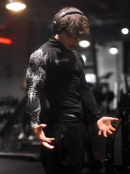 Dark Quick Drying Autumn And Winter Training Long Sleeved Men's Zipper Fitness Clothes, Sports Tight Fitting Clothes