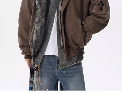 PFNW Fashion Versatile Warm Coat Autumn Winter New Men's Fur Collar High Quality Thick Cotton Jacket 28L1062