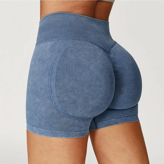 Apex Ritual – レディースハイウエストヨガショートパンツ – サンドウォッシュ スクワットプルーフ トレーニングショートパンツ