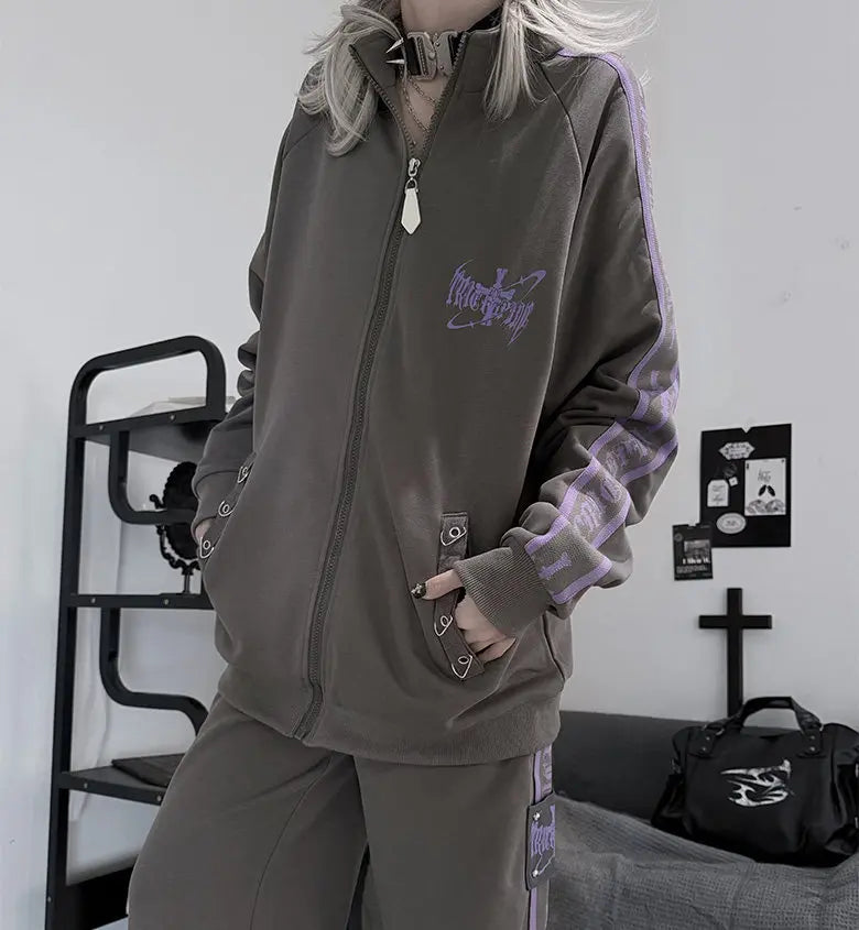 Original Printed Subculture Dark Loose Tracksuit Top and Pants Set Women's Outfits Oversized Stand Collar Zipper Sweatshirts